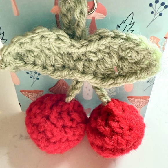 Handmade Crochet Cherry Keychain | Cute Fruit Bag Charm | NWT - Picture 6 of 6